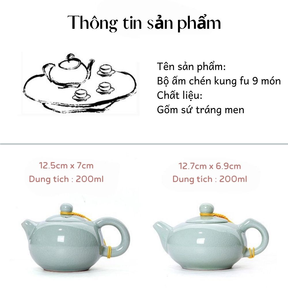 Bộ ấm chén pha trà tráng men sứ rạn xanh ngọc cao cấp uống trà đạo ACDL00