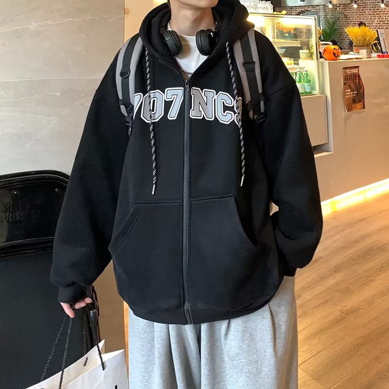 Áo Khoác hoodie Dáng Rộng Kiểu retro Mỹ Cá Tính Cho Nam