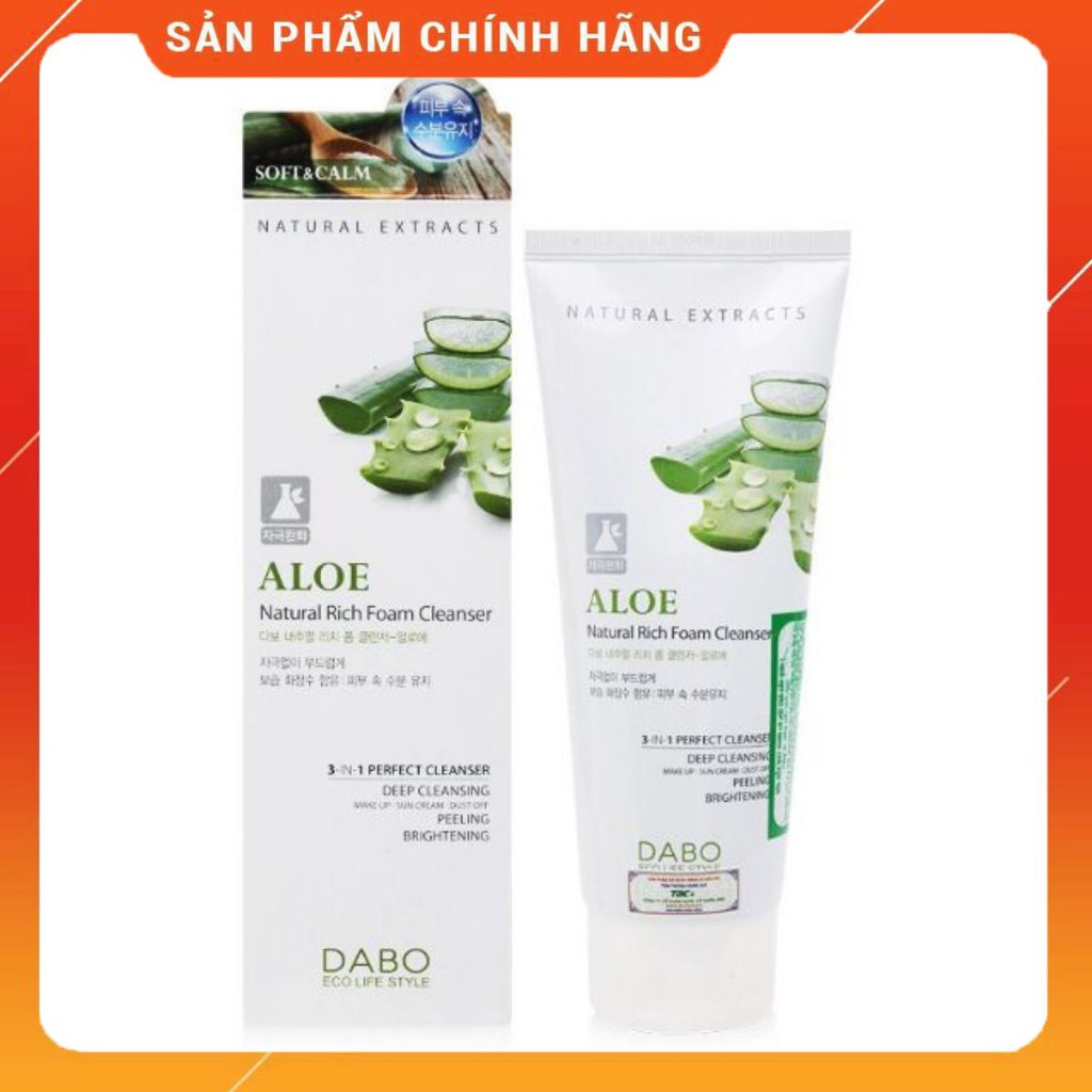 [CISNH HÀNG] Sữa rửa mặt lô hội 3-in-1 Dabo Aloe Natural Rich Foam Cleanser 180ml