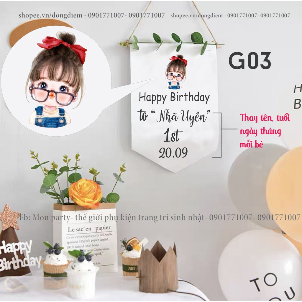 💝FREE SHIP💝Biển tên sinh nhật phong cách hàn quốc in tên tuổi theo yêu cầu, banner cờ treo sinh nhật hàn quốc