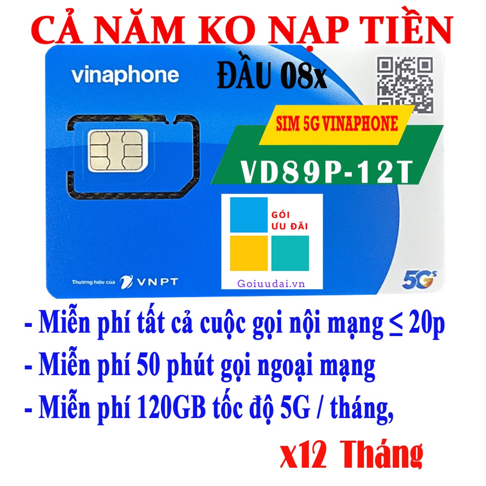 SIM VINA VD89P 12 THÁNG ĐẦU “08”-“094”-“091” - GỌI MIỄN PHÍ CẢ NĂM 18.000 PHÚT và 900 GB DATA tốc độ 5G