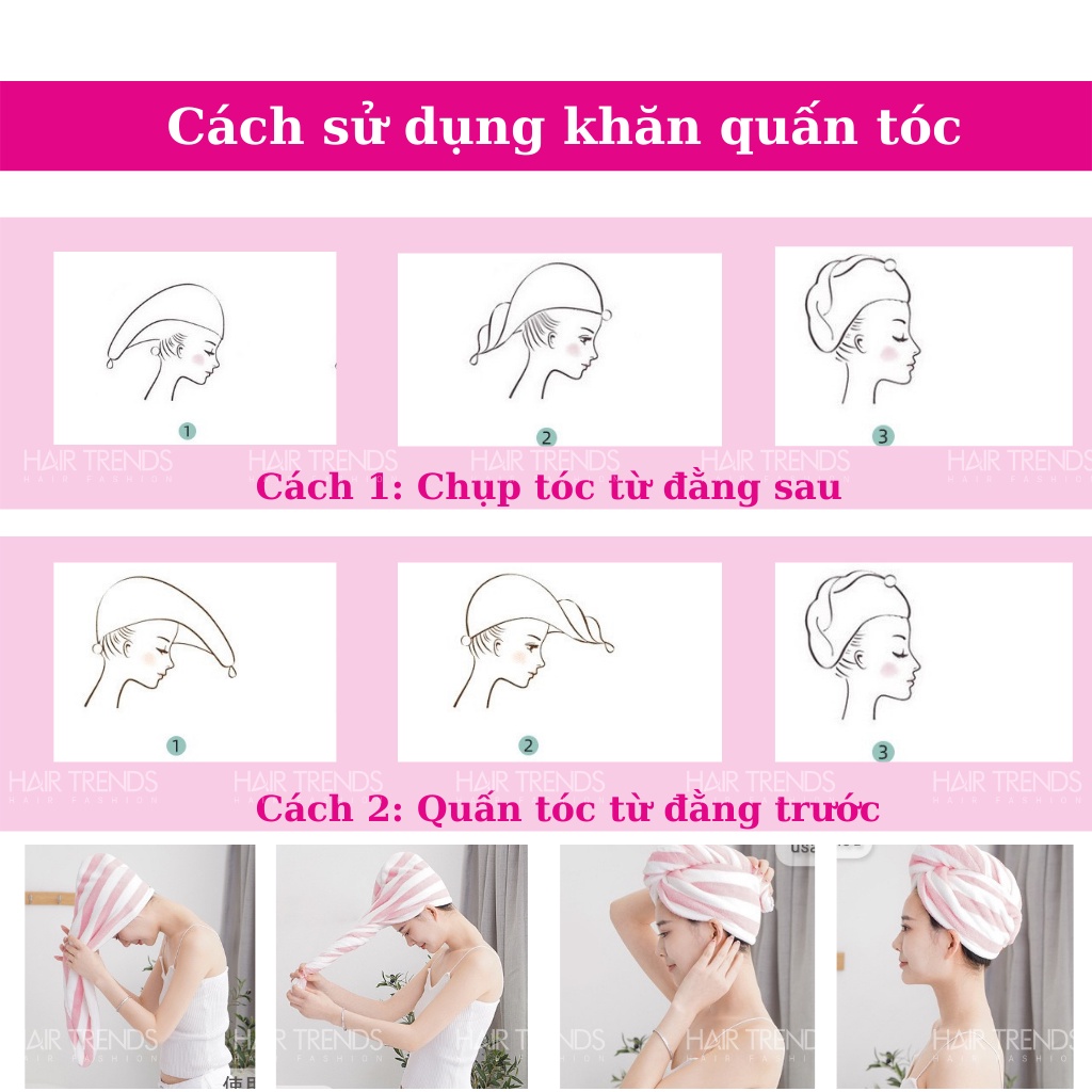 [Loại dày] Khăn quấn ủ tóc,lau khô tóc siêu tốc,khăn gội đầu siêu thấm nước