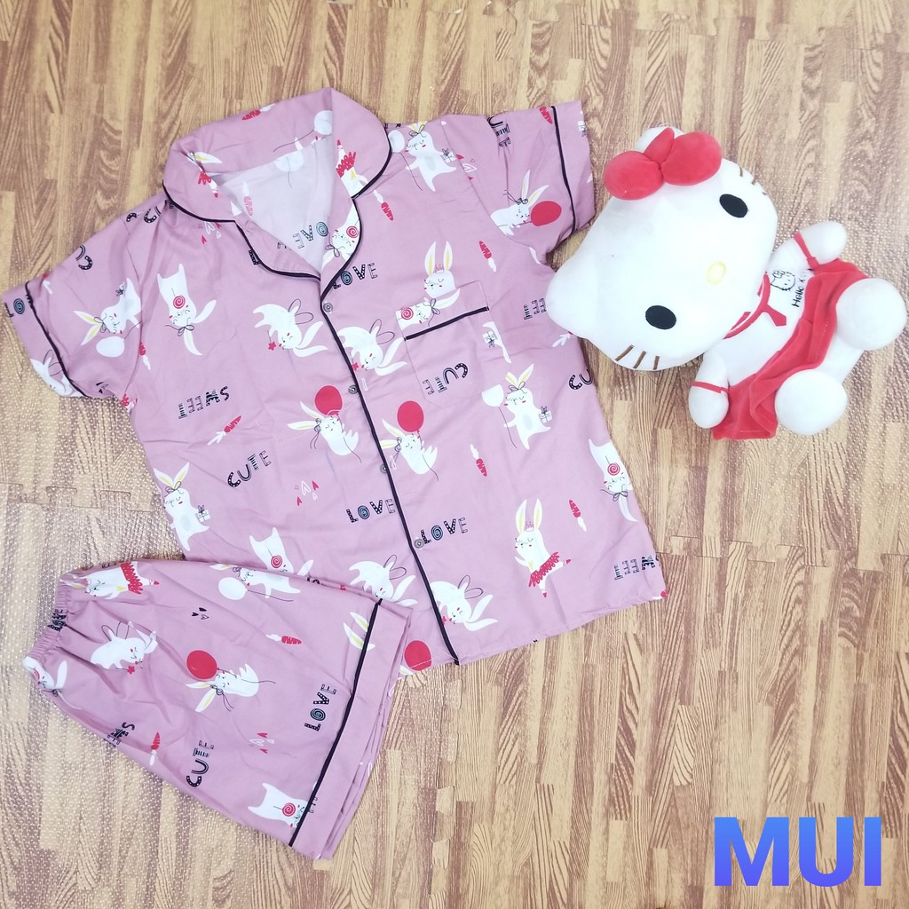 Bộ đồ ngủ cộc nữ Pijama lụa kate thái, bộ mặc ở nhà đáng yêu dễ thương size 45-55kg