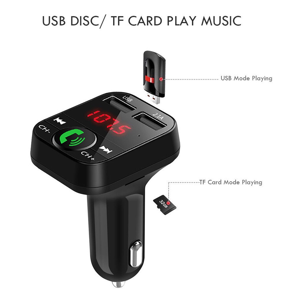 Máy Phát FM Nghe Nhạc MP3 Hai Cổng USB 2.1A Bluetooth 5.0 Cho Xe Hơi