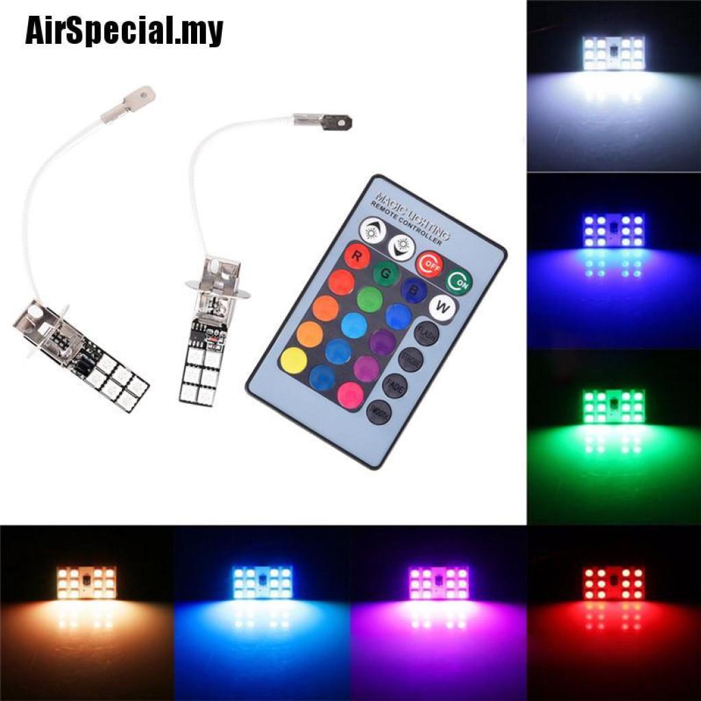 Set 2 đèn pha H3 5050 RGB LED 12SMD + điều khiển từ xa chuyên dụng cho xe hơi