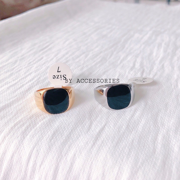 Nhẫn titan đá vuông phẳng 02 bản nhỏ không gỉ UR201202