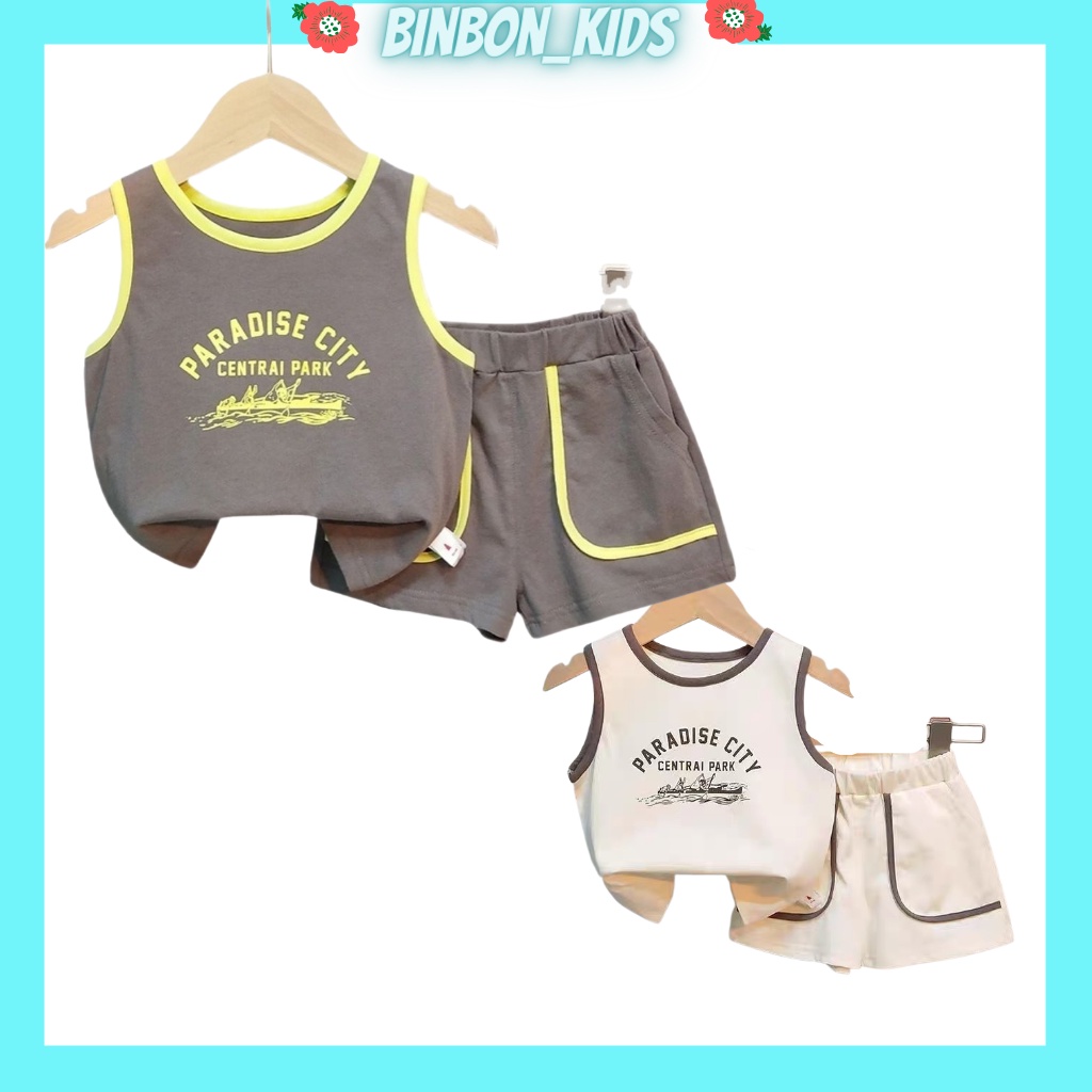 Bộ ba lỗ sát nách cho bé trai BINBON KIDS, bộ thể thao bé trai chất thun cotton cực mát cho bé từ 6 -28kg