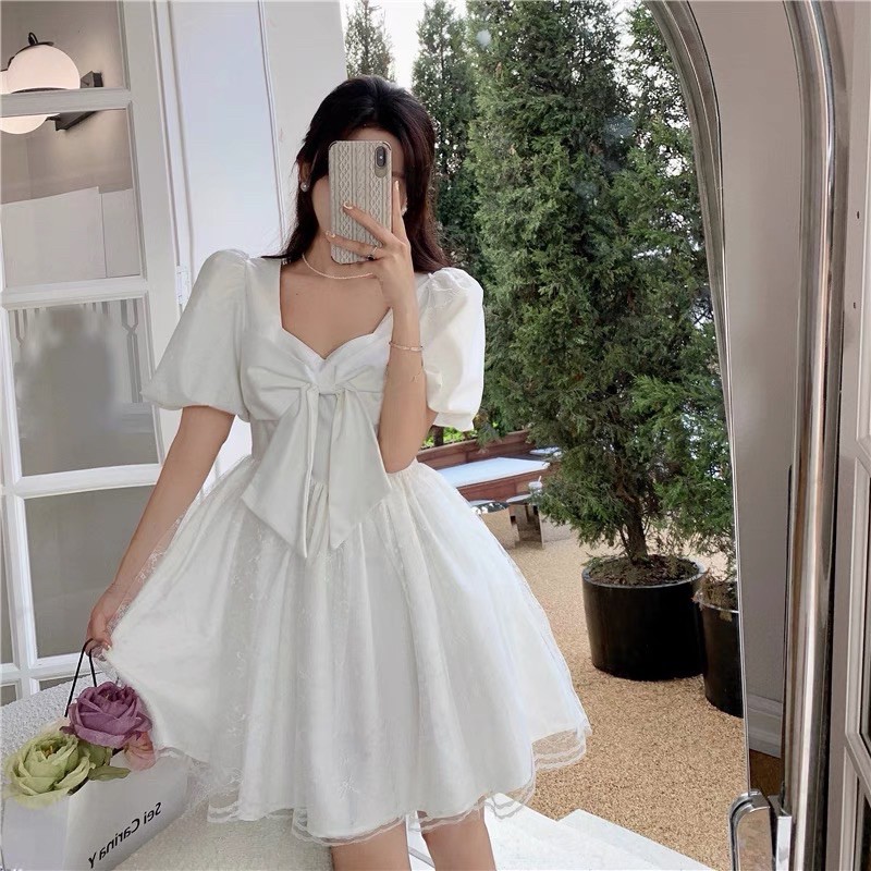 Đầm babydoll xoè ren phồng Ulzzang