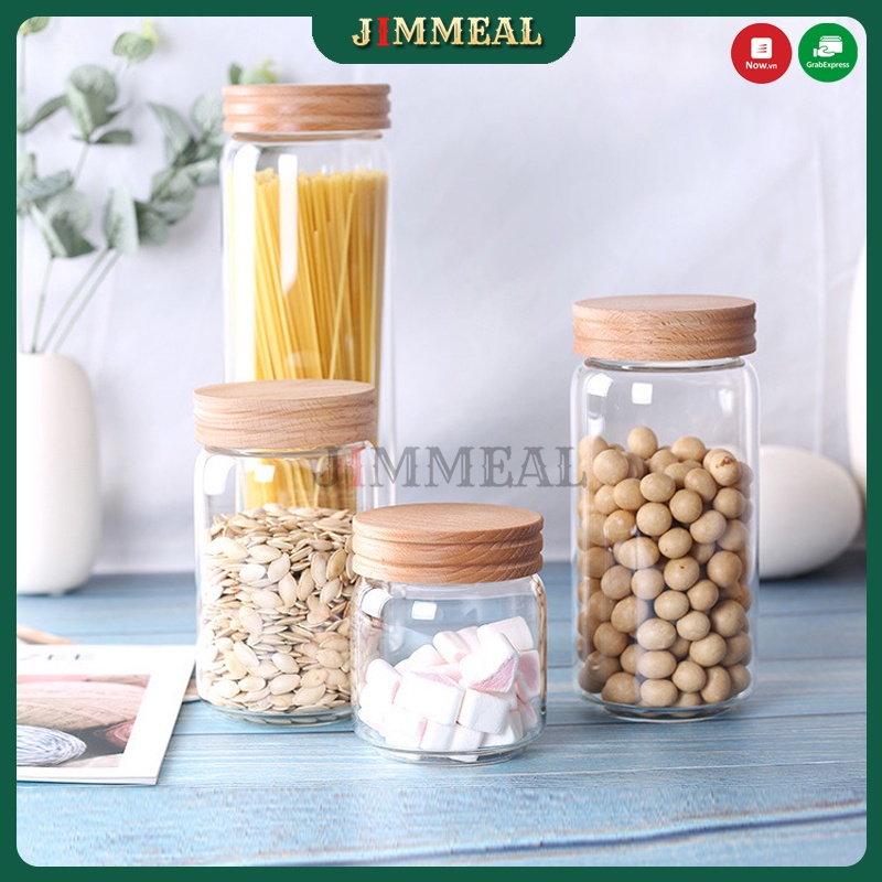 Hộp, Lọ, Hũ Thủy Tinh Nắp Gỗ Vặn Đựng Thực Phẩm Đồ Khô 500ml 800ml 1000ml 1600ml Cao Cấp