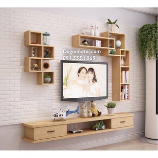 SET KỆ TIVI TREO TƯỜNG PHÒNG KHÁCH - MÀU VÂN GỖ SỒI - NT704- ĐỒ GỖ NHÀ TÔI