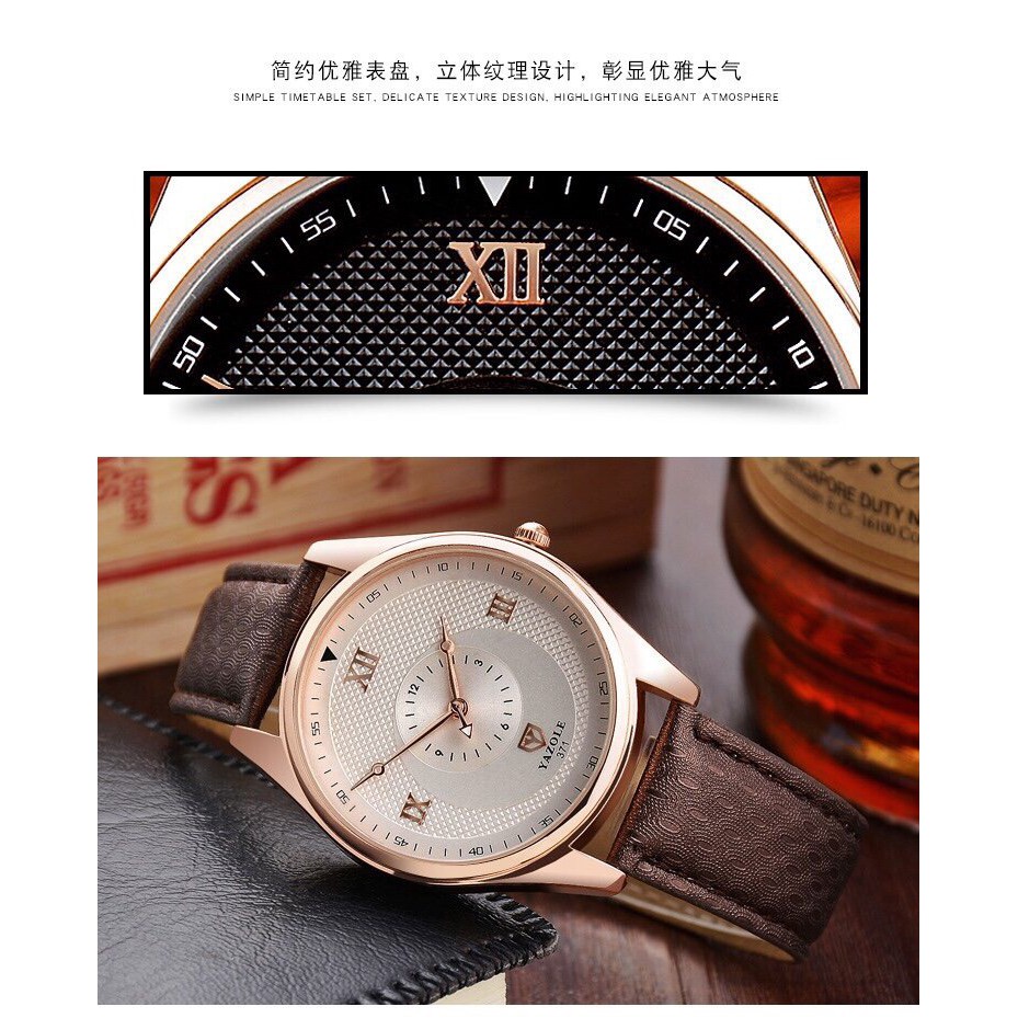 Đồng hồ nam YAZOLE 371 dây da chính hãng cao cấp Fullbox chống nước tốt AH478 | BigBuy360 - bigbuy360.vn