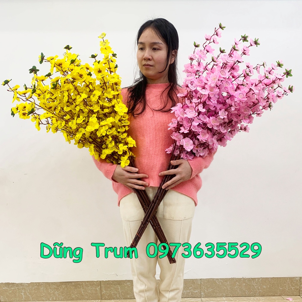 Cành mai giả cành đào giả cao 1m trang trí Tết cực đẹp (Combo 10 cành)