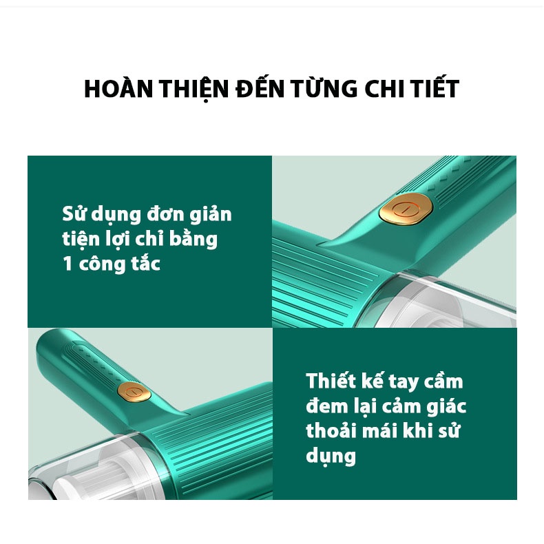 Máy hút bụi giường nệm sofa thông minh - diệt khuẩn 99,9 % bằng UVC không dây cầm tay.-Sạc pin tiện lợi sử dụng dễ dàng