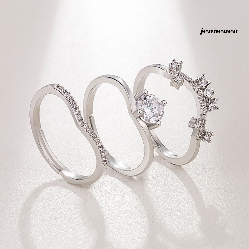 Nhẫn Mạ Bạc 3 Trong 1 Kiểu Vương Miện Thời Trang Cho Các Cặp Đôi