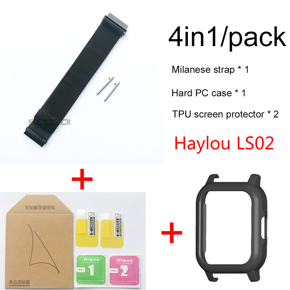 Ốp Bảo Vệ Đồng Hồ Thông Minh Xiaomi Haylou LS02 Bằng Thép Không Gỉ 4 Trong 1