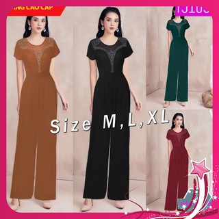 Jumpsuit 🎁FREESHIP🎁Giảm 45k Khi Mua Đơn Từ 500k - Jum dài ống suông phối lưới đính hạt màu xinh xắn TJ1037