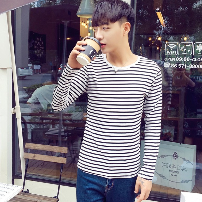 Áo Thun Nam Dài Tay Kẻ Đen Trắng Cá Tính 1918 | BigBuy360 - bigbuy360.vn