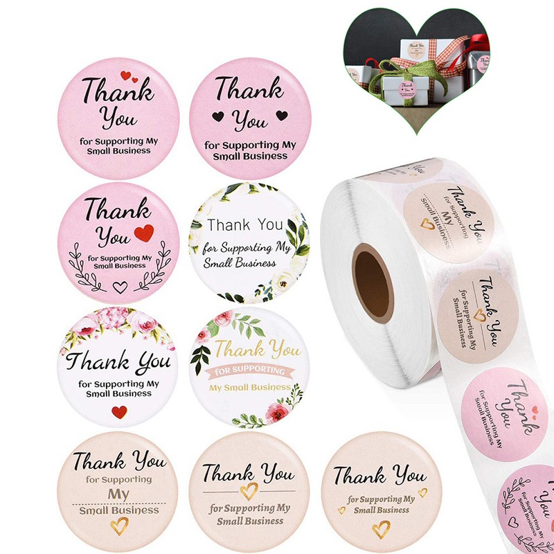 Bộ 500 nhãn dán hồng vàng kim ghi chữ cảm ơn dùng để đóng gói cho doanh nghiệp/ làm thiệp cưới/ sổ lưu niệm