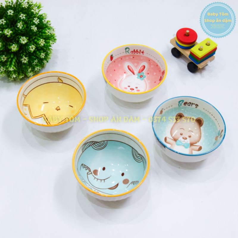 Bát gốm sứ ăn dặm họa tiết con vật đáng yêu, dung tích 230ml, an toàn cho bé yêu, NPP Baby Tôm