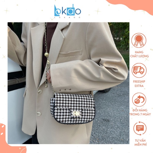 Túi đeo chéo nữ ,túi xách nữ đẹp họa tiết kẻ đi chơi dự tiệc xinh đẹp LOKADO HY246