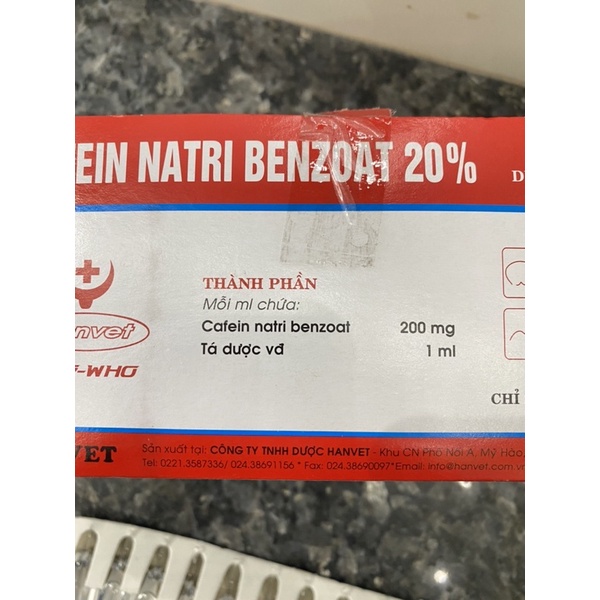 10 ống CAFEIN NATRI BENZOAT 20% 5ML  trợ tim, kich thich thần kinh trên trâu bò lợn chó