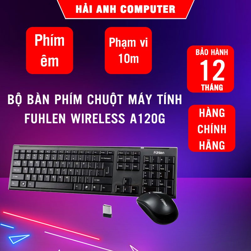 Bộ bàn phím chuột máy tính không dây Key + Mouse Fulhen Wireless A120G | Hãng Ninza - Phạm vi 10m - Hàng chính hãng