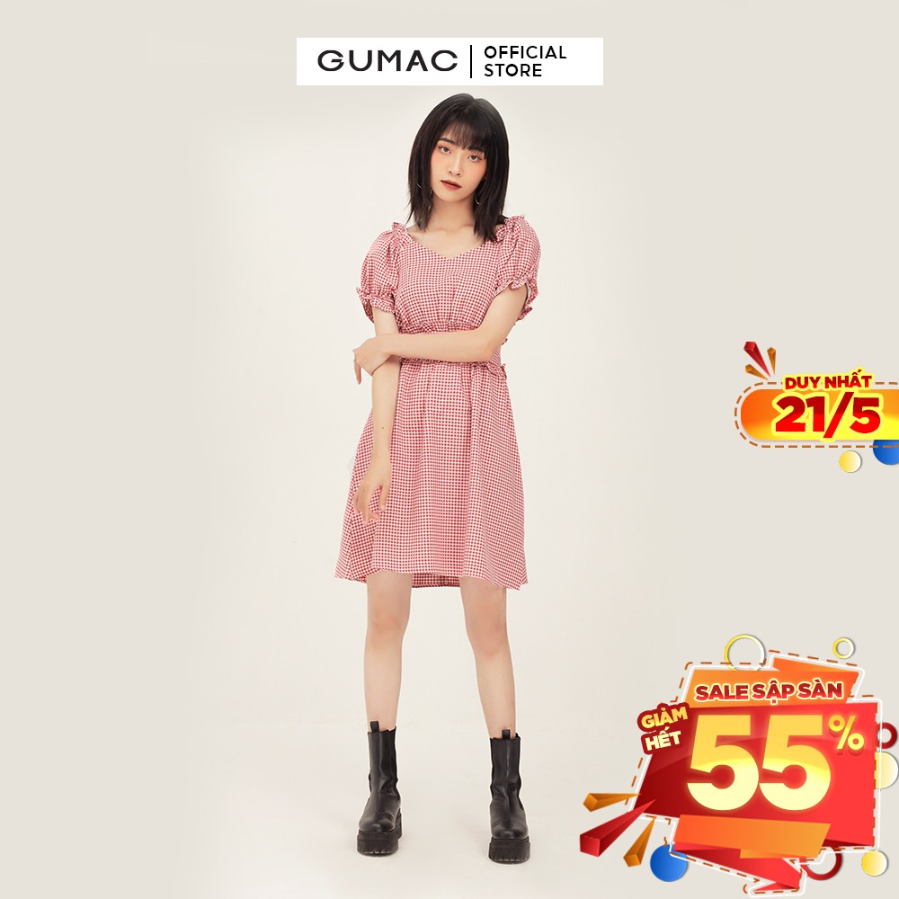 Đầm xòe nữ họa tiết caro bản eo GUMAC đủ màu đủ size, năng động, trẻ trung DB341