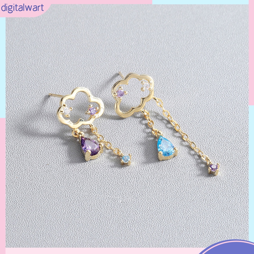 Đôi Bông Tai Dáng Dài Hình Đám Mây Và Giọt Nước Đính Đá Thời Trang Cho Nữ