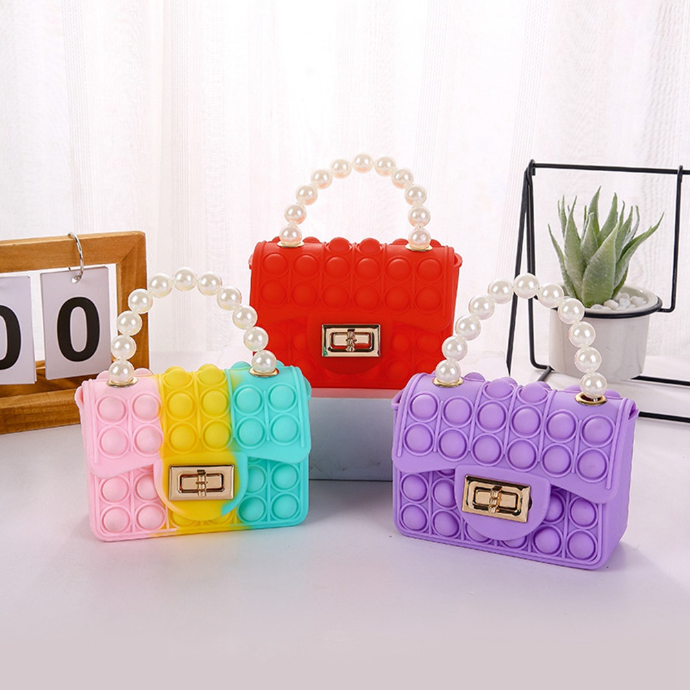 Túi Đeo Vai Đựng Tiền Xu Bằng Silicone Đính Hạt Ngọc Trai Giảm Áp Lực Qipin Cho Bé Gái