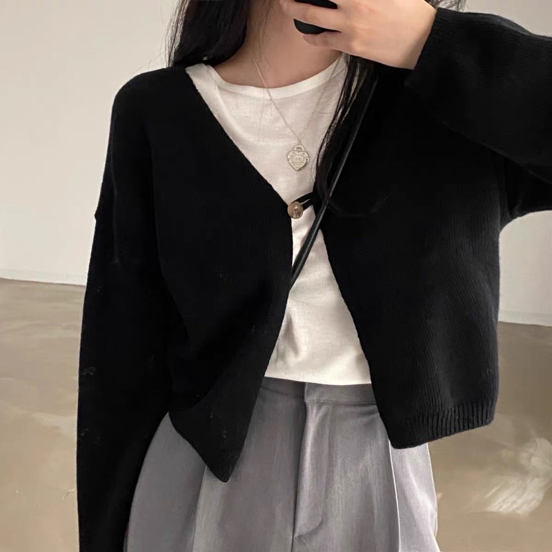 Áo len ayijia cổ V 1 cúc | BigBuy360 - bigbuy360.vn