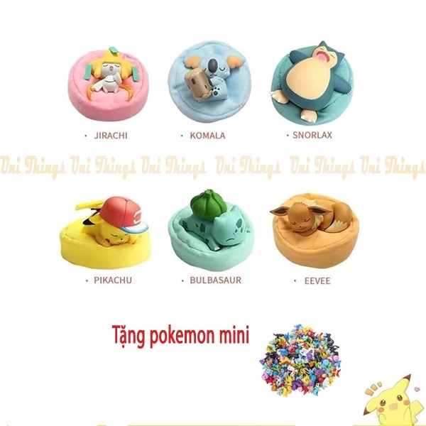 Mô hình pokemon nằm ngủ cute kèm nệm, miếng dán cố định trang trí bàn làm việc máy tính, xe hơi nobox