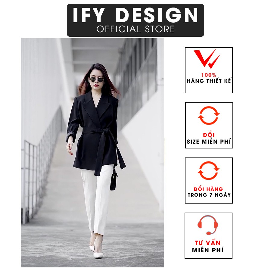 Áo vest nữ dáng suông màu đen kèm đai IFY Design FS95A