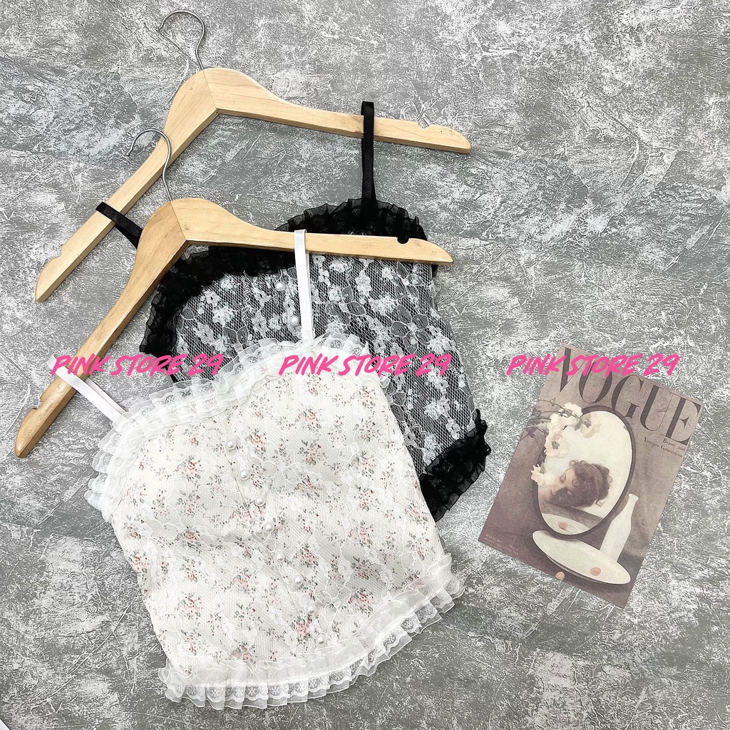 Áo Croptop Ôm Body 2 Dây, Phối Ren Họa Tiết Hoa Nhí Sexy alohashop91