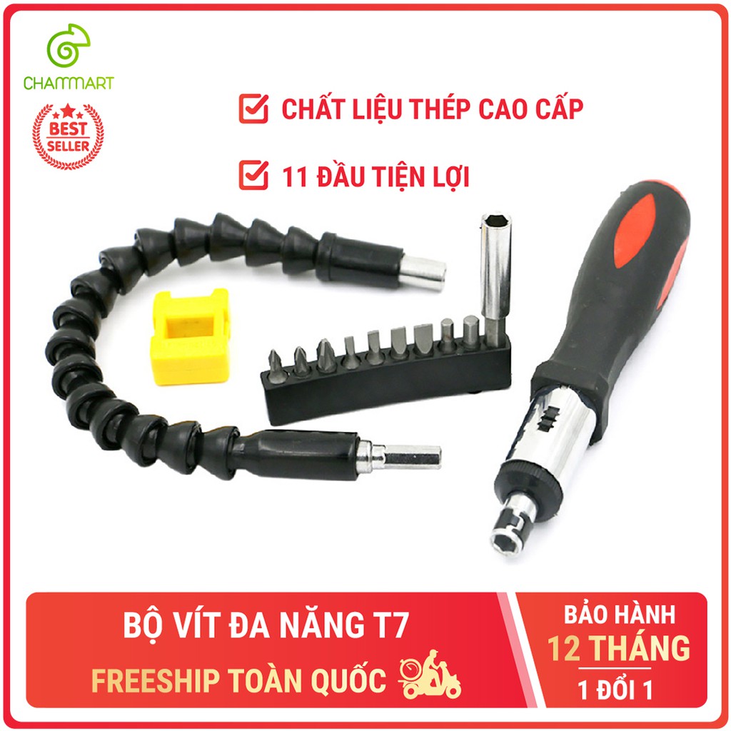 Bộ dụng cụ sửa chữa tua vít đa năng tuốc vít vặn T7 trục mềm linh hoạt hợp kim cao cấp có nam châm hút Chammart