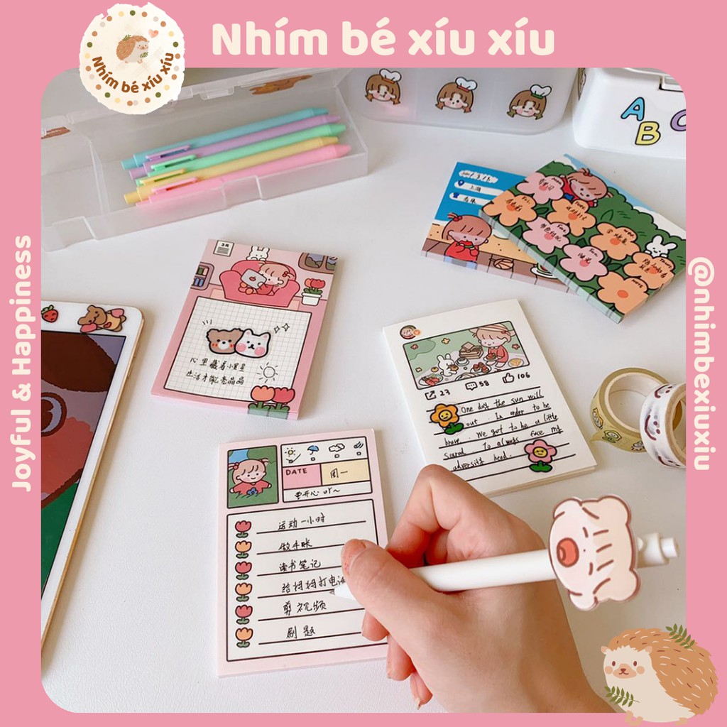 Tập giấy nhớ/giấy notes cô gái Nhật Bản theo chủ đề, nhiều hình dễ thương TN15