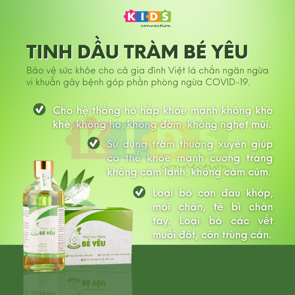 Tinh dầu tràm bé yêu nguyên chất 100ml giữ ấm, phòng ngừa cảm lạnh, xông phòng hiệu quả