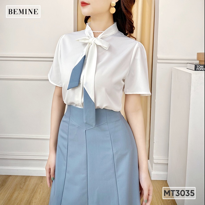 Set chân váy áo cổ nơ phối BEMINE MT3035XANH