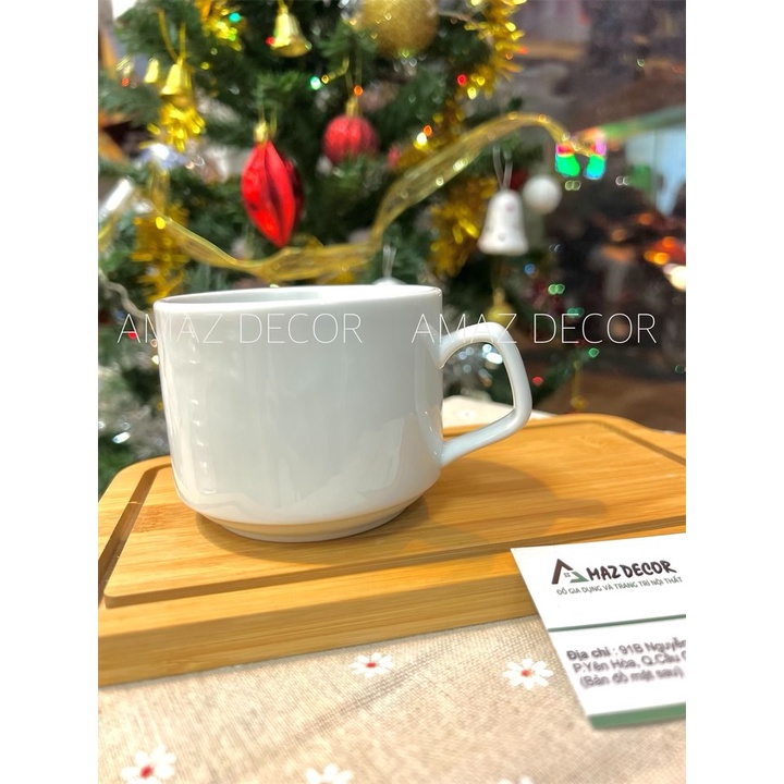 Bộ ly tách cà phê capuchino mĩ trắng trơn 250m VC1201 gốm sứ Bát Tràng cao cấp bền đẹp