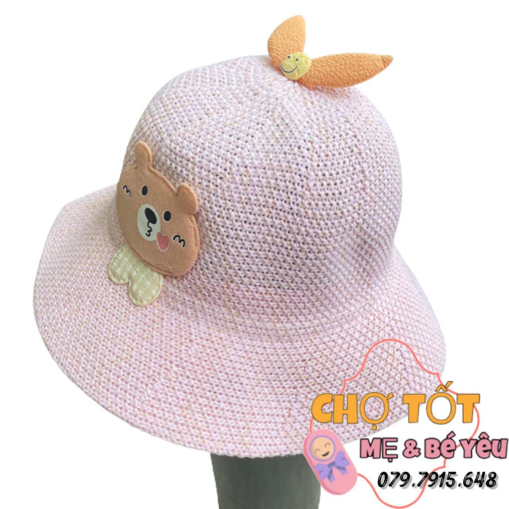 Nón Mũ Cói Cho Bé Gái Hình Gấu Đáng Yêu (3-5 tuổi)