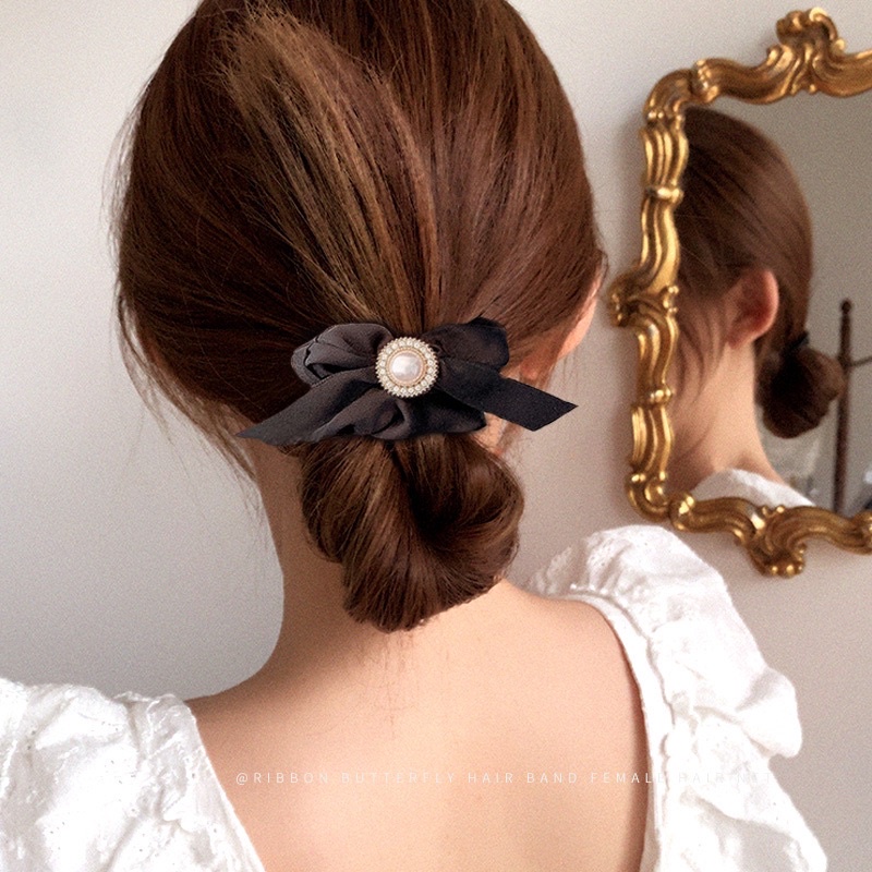 Dây cột tóc buộc tóc lụa đen trắng thiết kế dễ thương C18