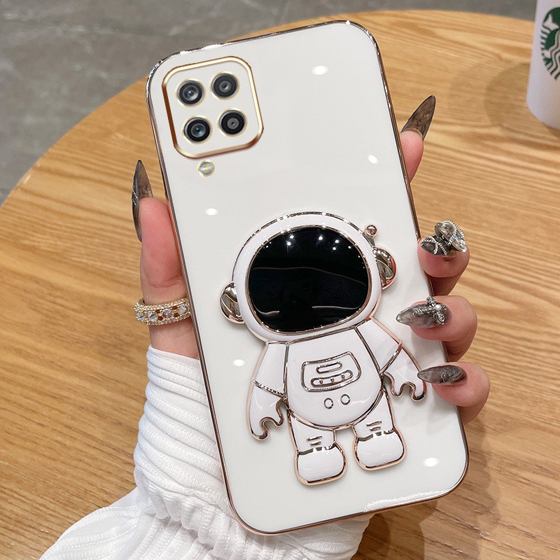 ốp lưng Giá đỡ phi hành gia mạ vàng sang trọng Giá đỡ tích hợp Vỏ mềm Tương thích với Cho SAMSUNG A12 A13 A14 A23 A30 A31 A50 A50S A70 Ốp silicon TPU màu trơn đơn giản case