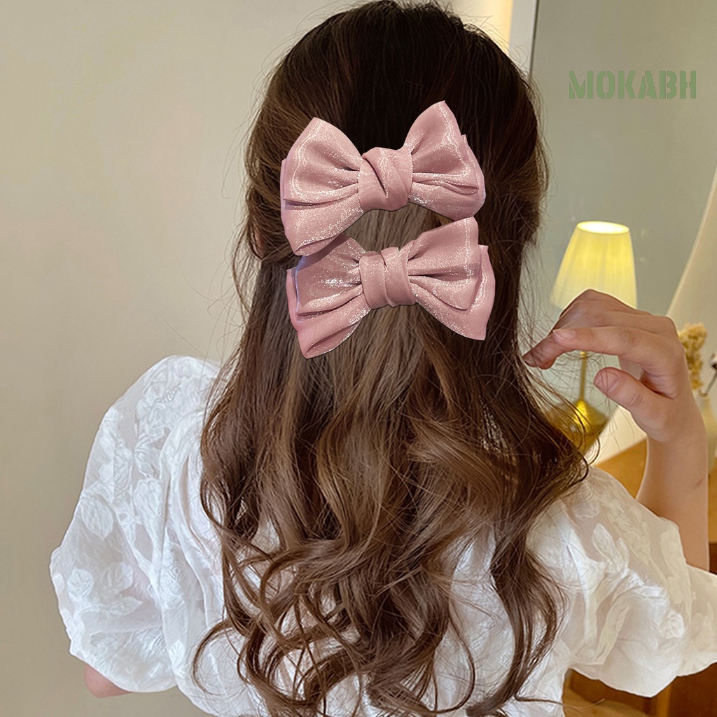 1 Cặp Kẹp Tóc Nơ Đính Ngọc Trai Giả Hai Lớp Chống Trượt Lâu Trôi