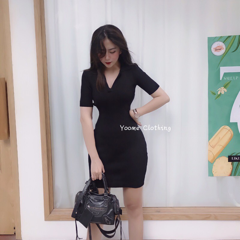Váy body len dệt kim cổ bẻ tay cộc chất co giãn thoải mái cho nữ Yoomeclothing [ẢNH THẬT TẠI SHOP] | BigBuy360 - bigbuy360.vn