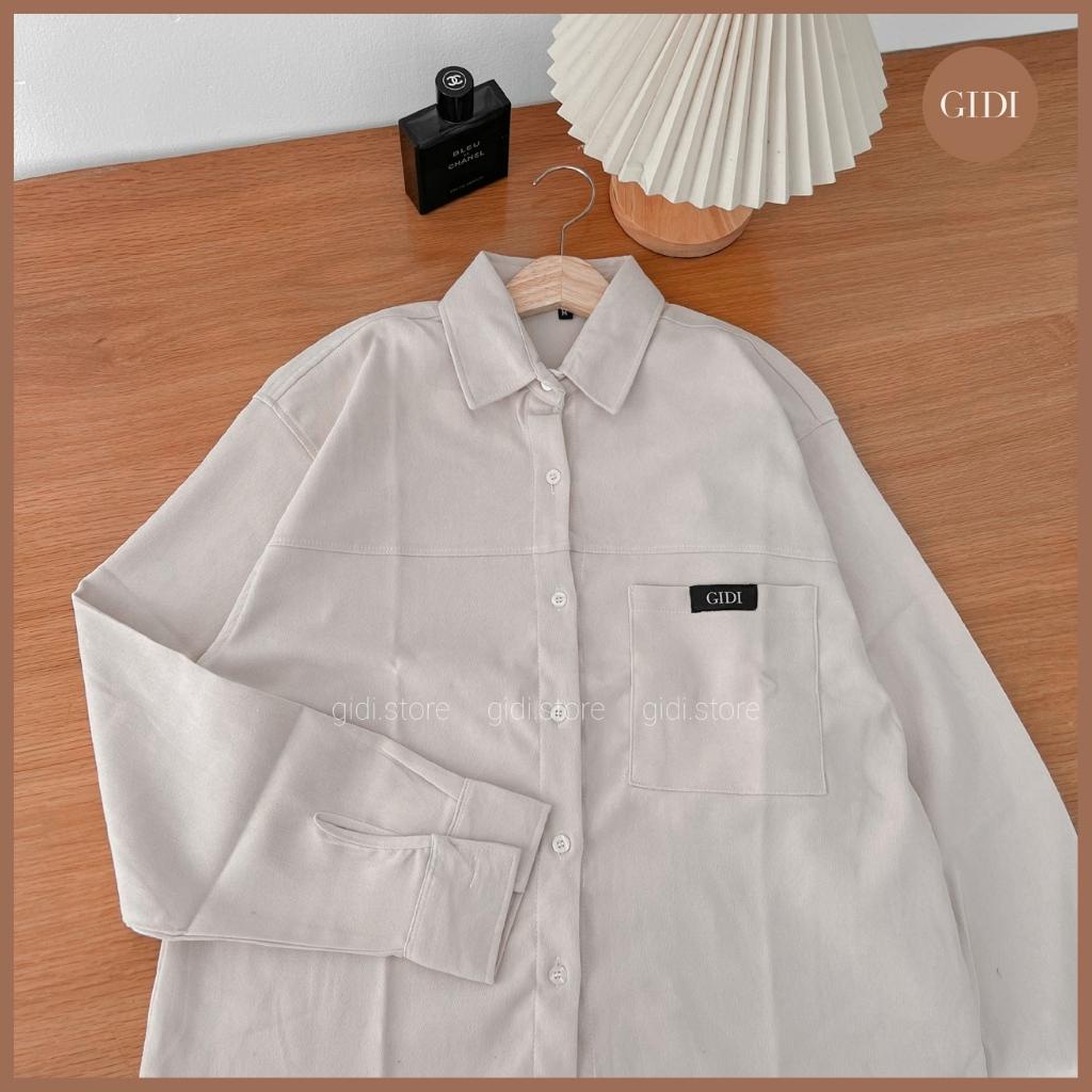 Áo Sơ Mi Tag GIDI tay dài Nam nữ Unisex Form rộng Oversize - vải nhung tăm dày dặn có túi cao cấp chính hãng Ulzzang