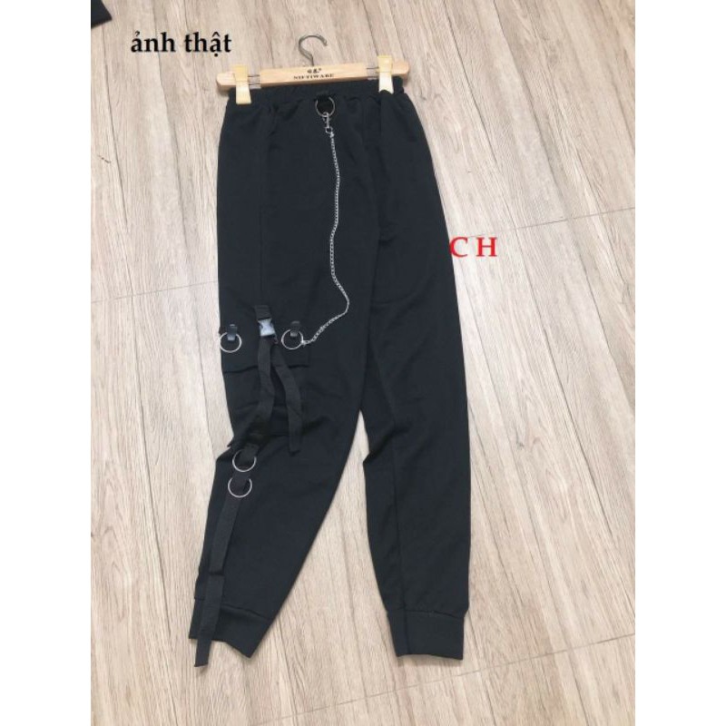 (Free ship) Quần kaki jogger túi hộp kèm khuy và dây xích, Quần Unisex bo chun form thụng thời trang nam nữ giá rẻ | BigBuy360 - bigbuy360.vn