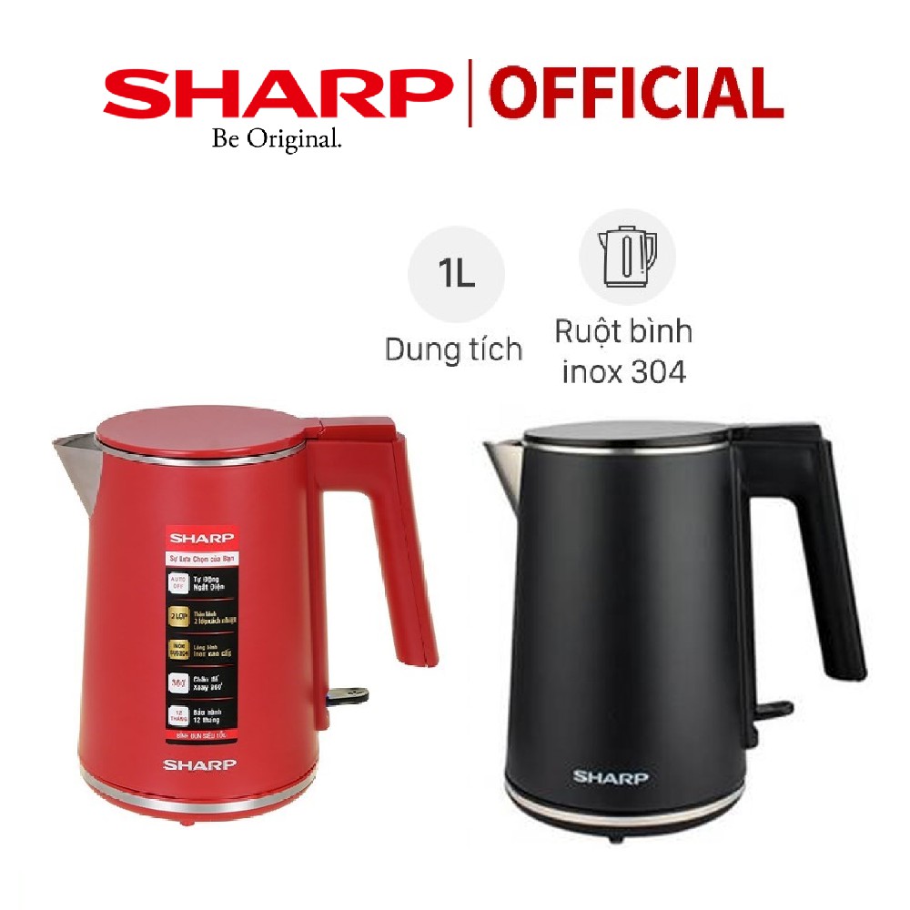 Bình ấm đun siêu tốc Sharp 1 lít EKJ-10DVPS-RD | EKJ-10DVPS-BK - Bảo hành 12 tháng chính hãng