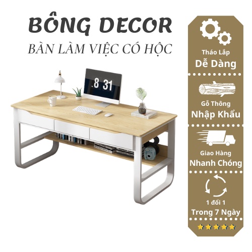 Bàn làm việc có ngăn kéo, bàn học có kệ sách chân sắt sơn tĩnh điện không gĩ A1.1
