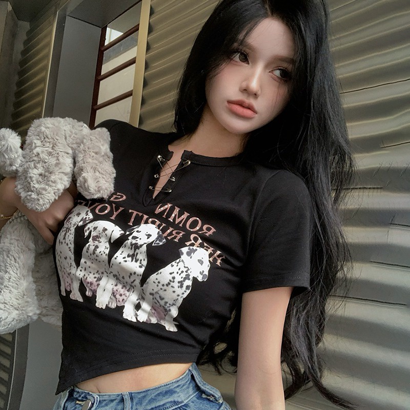 Áo Thun Croptop Tay Ngắn Dáng Ôm In Chữ Phong Cách Hàn Quốc Thời Trang Cho Nữ