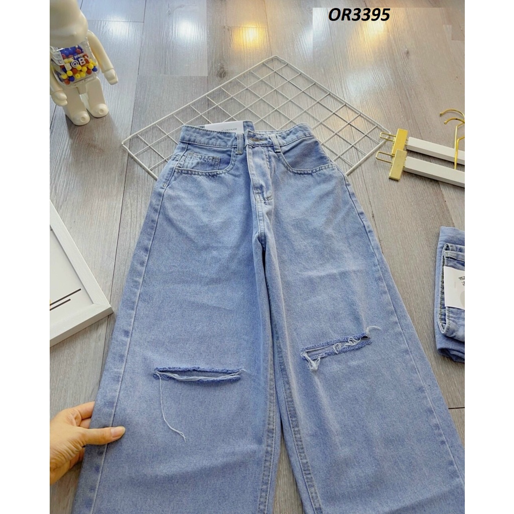 Quần jeans ống suông rộng rách gối OR3395