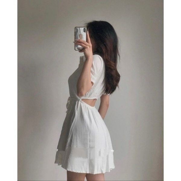 Váy trắng, váy/đầm sơ mi nữ trắng thắt eo sexy, dáng chữ A tay phồng hở lưng mùa hè mặc đi chơi, đi biển | BigBuy360 - bigbuy360.vn